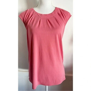Ann Taylor • Guava Pink Pleated Cap Sleeve Blouse